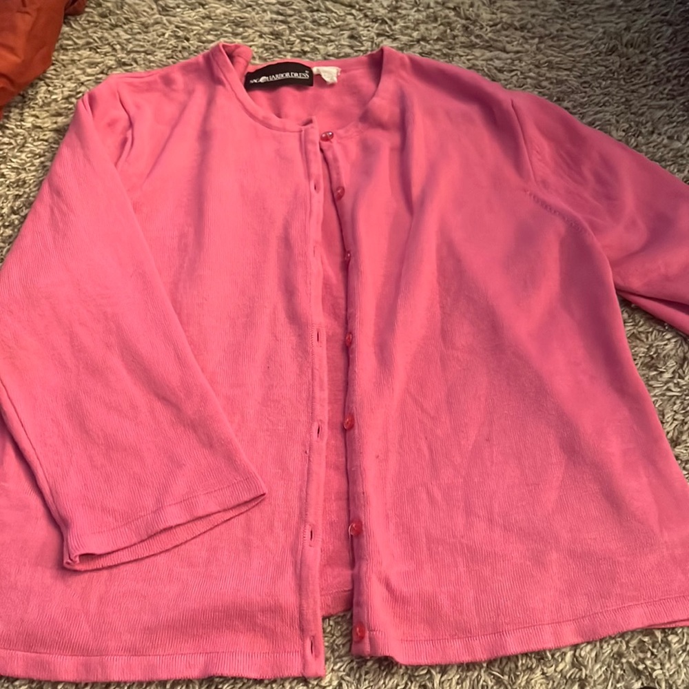 Short pink button up cardigan